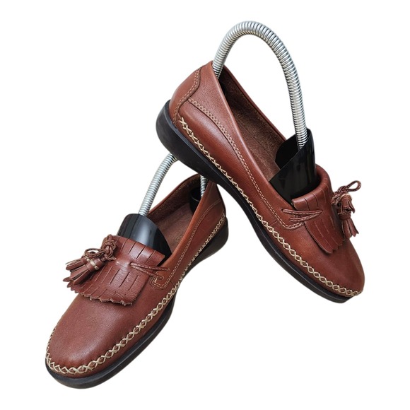 Dexter Brown Leather Tassel Loafers Womens‎ 6.5M Handcrafted Moc Slip On - Picture 1 of 9